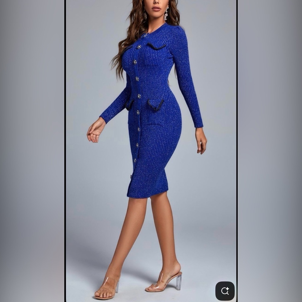 New Shimmery and Chic Blue Knit Dress size S - Picture 2 of 9